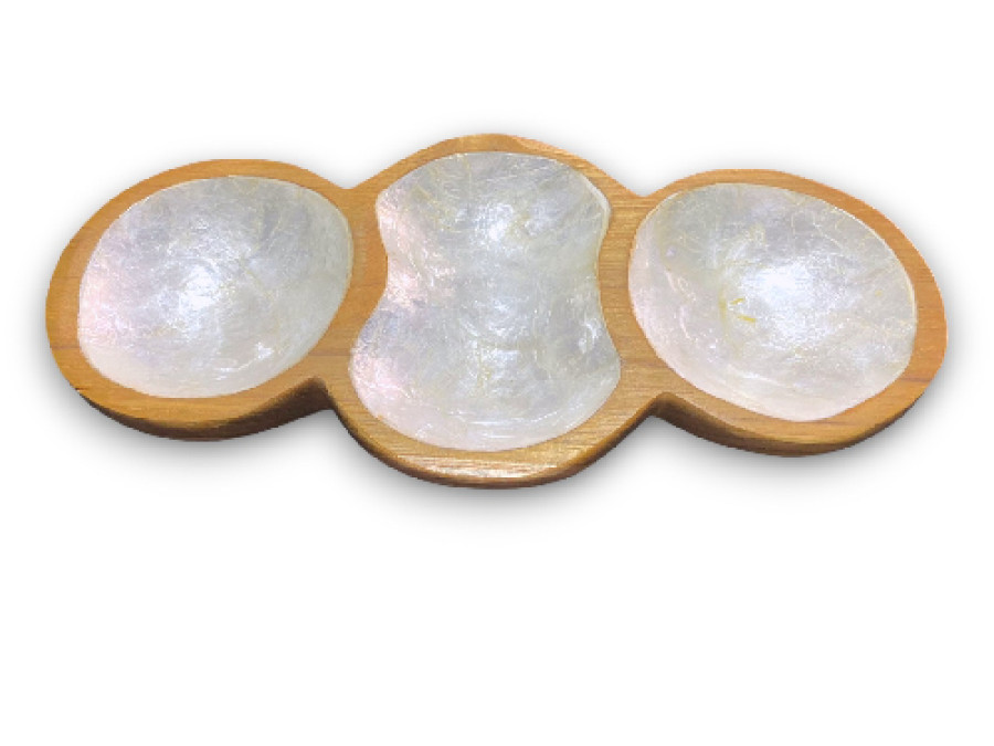 PLATO MADERA 3 BOWL CAPIZ 18x12cm