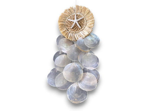 DECO RAFIA+CAPIZ W/ESTRELLA DEDOS BLANCA 18x46cm